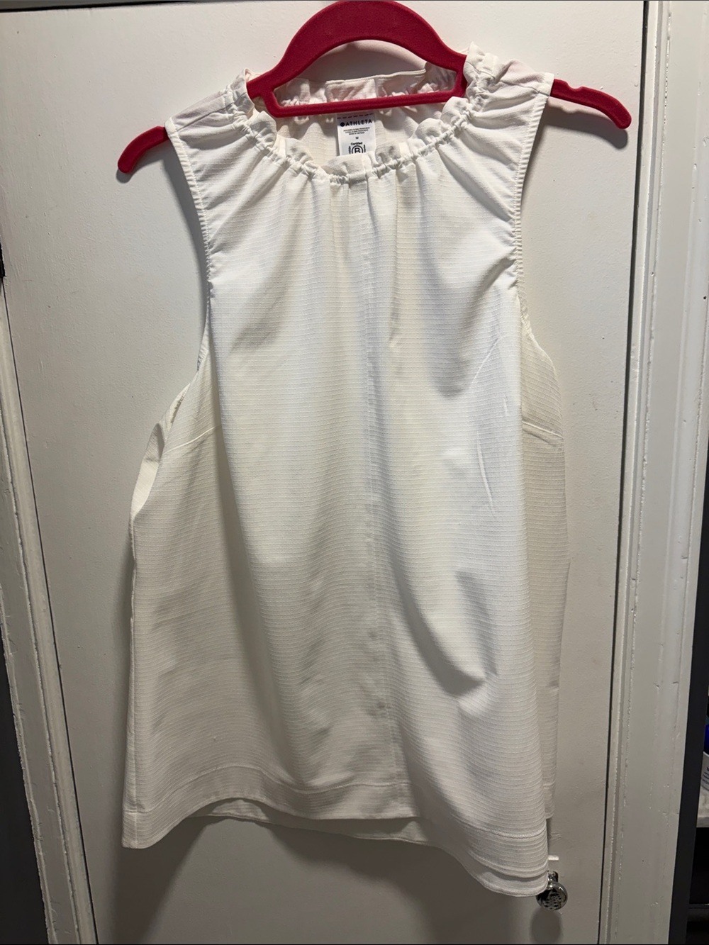 NWOT Athleta White Sleeveless Ruffled Neck Top